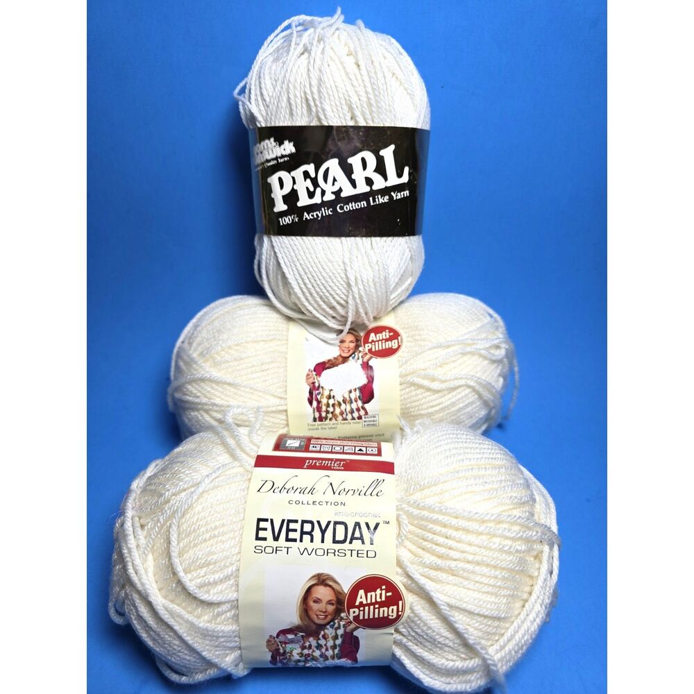 White Acrylic Yarn Skein Lot X 3 Premier Everyday Brunswick Rated 3 & 4
